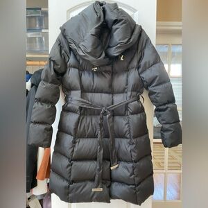 Tahari Down Hooded Belted Puffer Coat